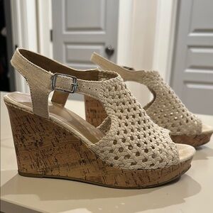 Beige Tan Wedge Sandals Cork Lightweight Platform